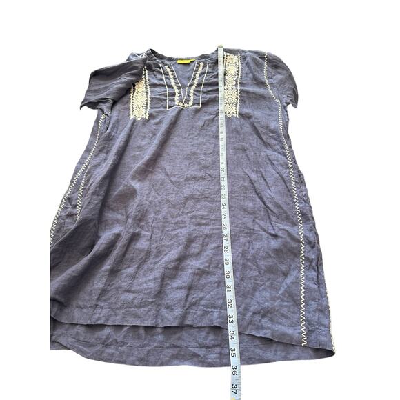 Roller Rabbit Blue White Stitched Lagenlook Boho Relaxed Tunic Dress Size Large - Picture 13 of 13